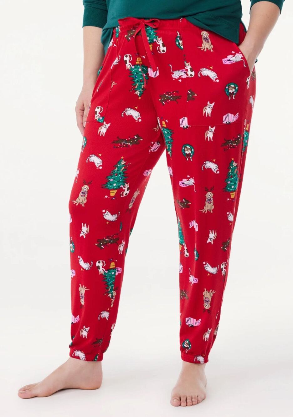 Joyspun Women's Plus Sz 3X 22W-24W Brushed Hacci Knit Sleep Jogger Brilliant Red